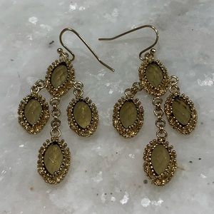Gold Chandelier Earrings with Translucent Stone